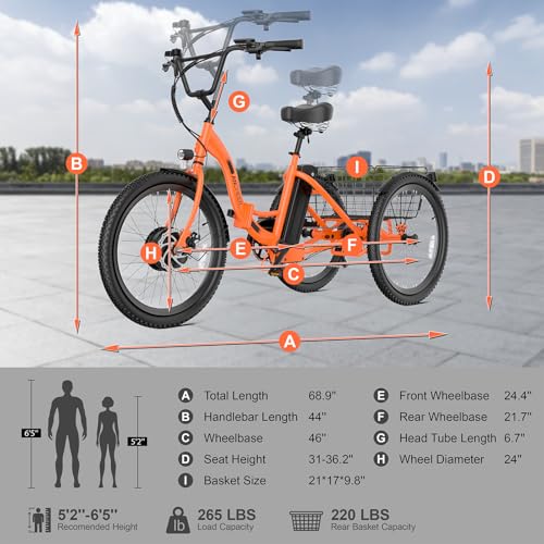 350W Electric Tricycle 24" Folding 3 Wheel Electric Bike with Rear Basket R27516