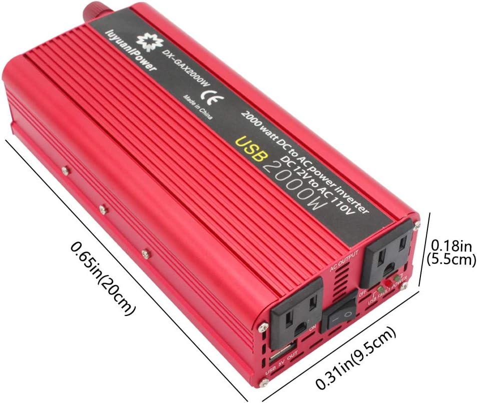 1200W DC to AC 12V to 110V Car Power Inverter with 3.1A USB and Battery Clips W33366