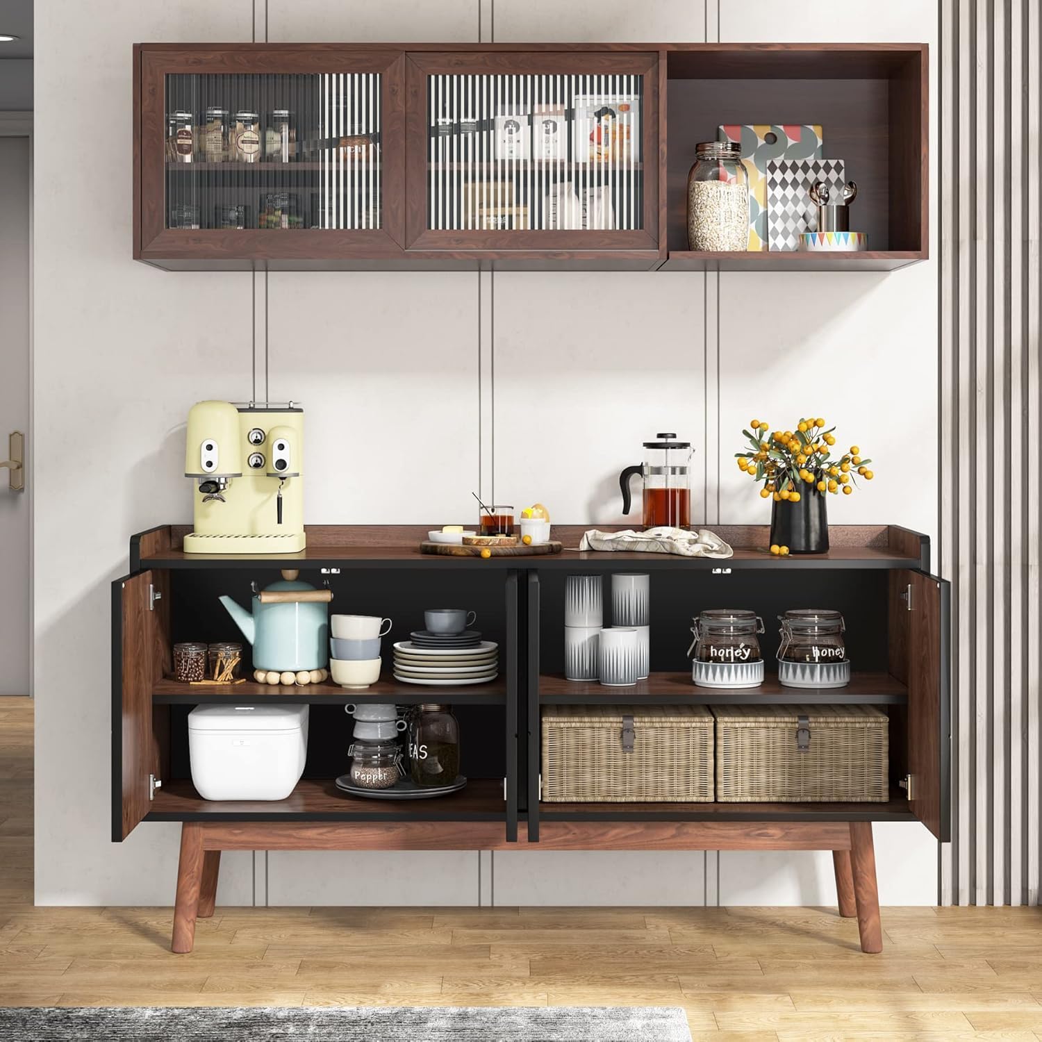 Black 55" Wood Sideboard Cabinet with Doors U7871