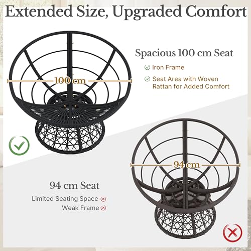 Black Swivel Wicker Papasan Chair with Cushion U675