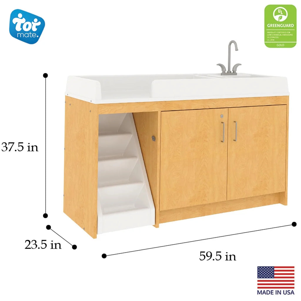 Maple Wood Toddler Changing Table with Sink and Steps Z6420