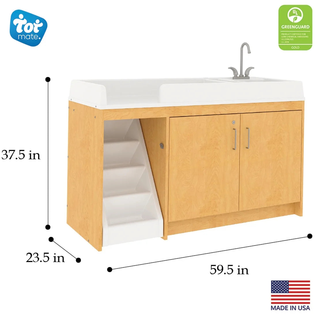Maple Wood Toddler Changing Table with Sink and Steps Z6420