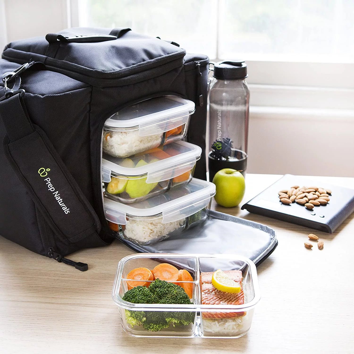 5 Packs 3 Compartments 34 Oz Glass Food Storage Containers B944409