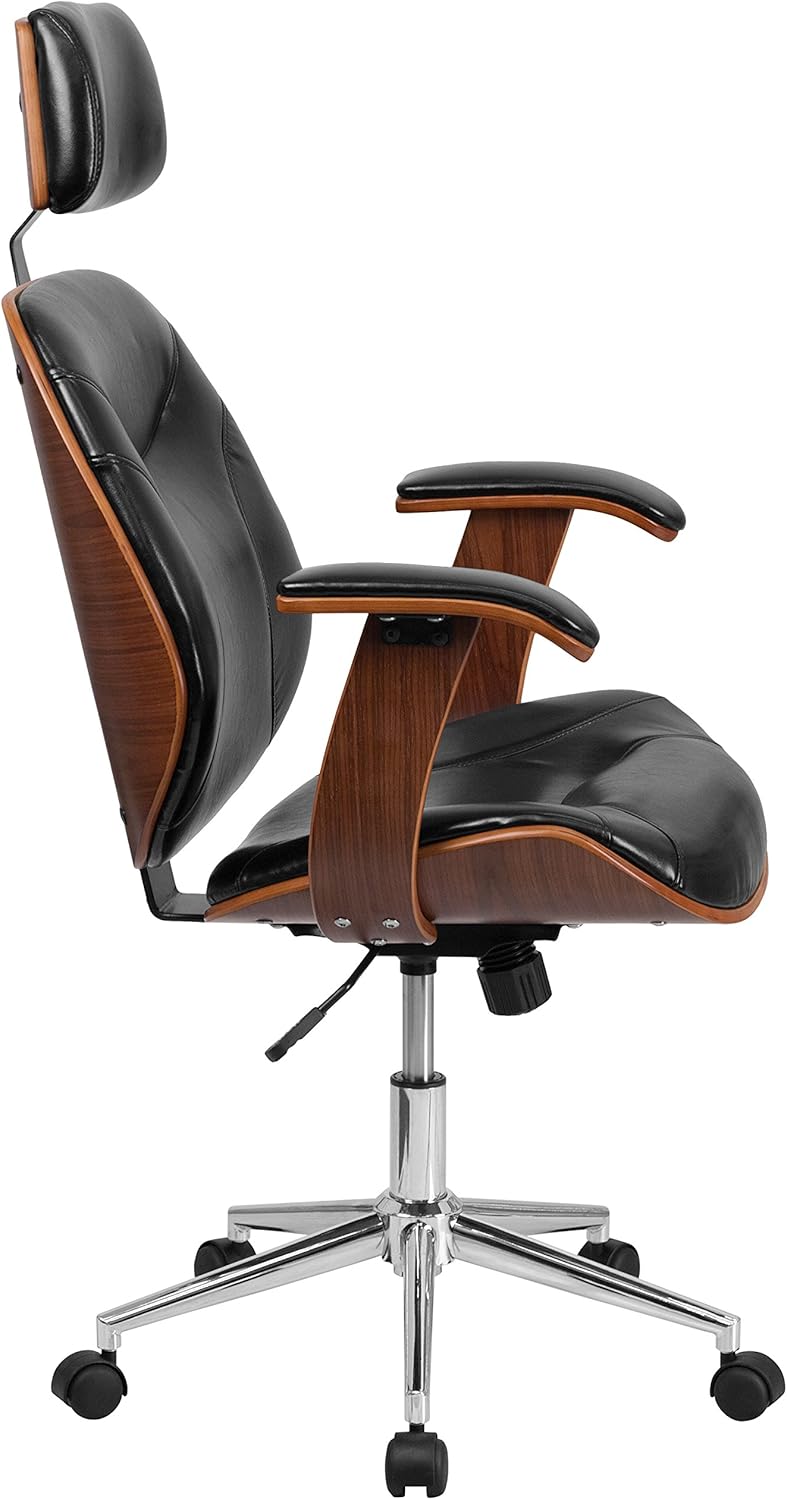 Black LeatherSoft Swivel Office Chair with Arms W7577