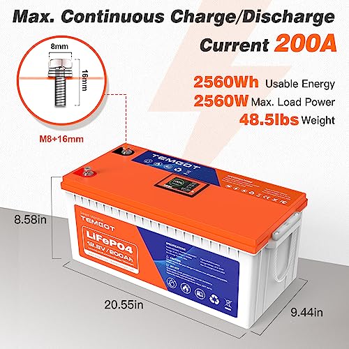 12V 300AH LiFePO4 Lithium Battery with Smart Display & APP Monitoring, 200A BMS, 2560W Load Power, 5000+ Cycles H3623