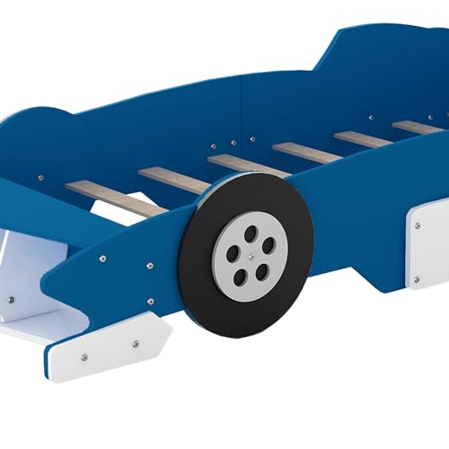 Yellow Twin Size Car-Shaped Wooden Platform Bed with Wheels Y931239