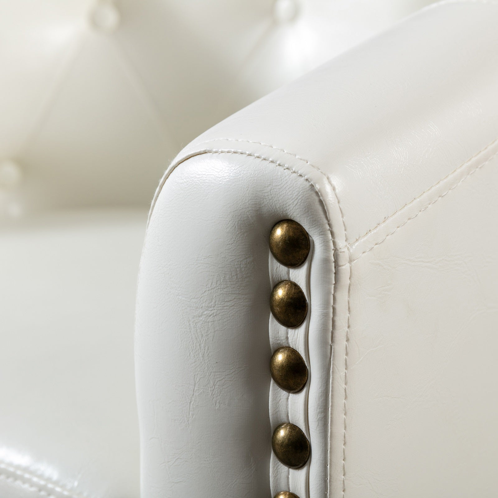 White Pu Leather Barrel Accent Chair with Nailheads and Solid Wood Legs G454