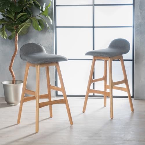 Set of 2 Upholstered Bar Stools with Footrests (Charcoal) K48534