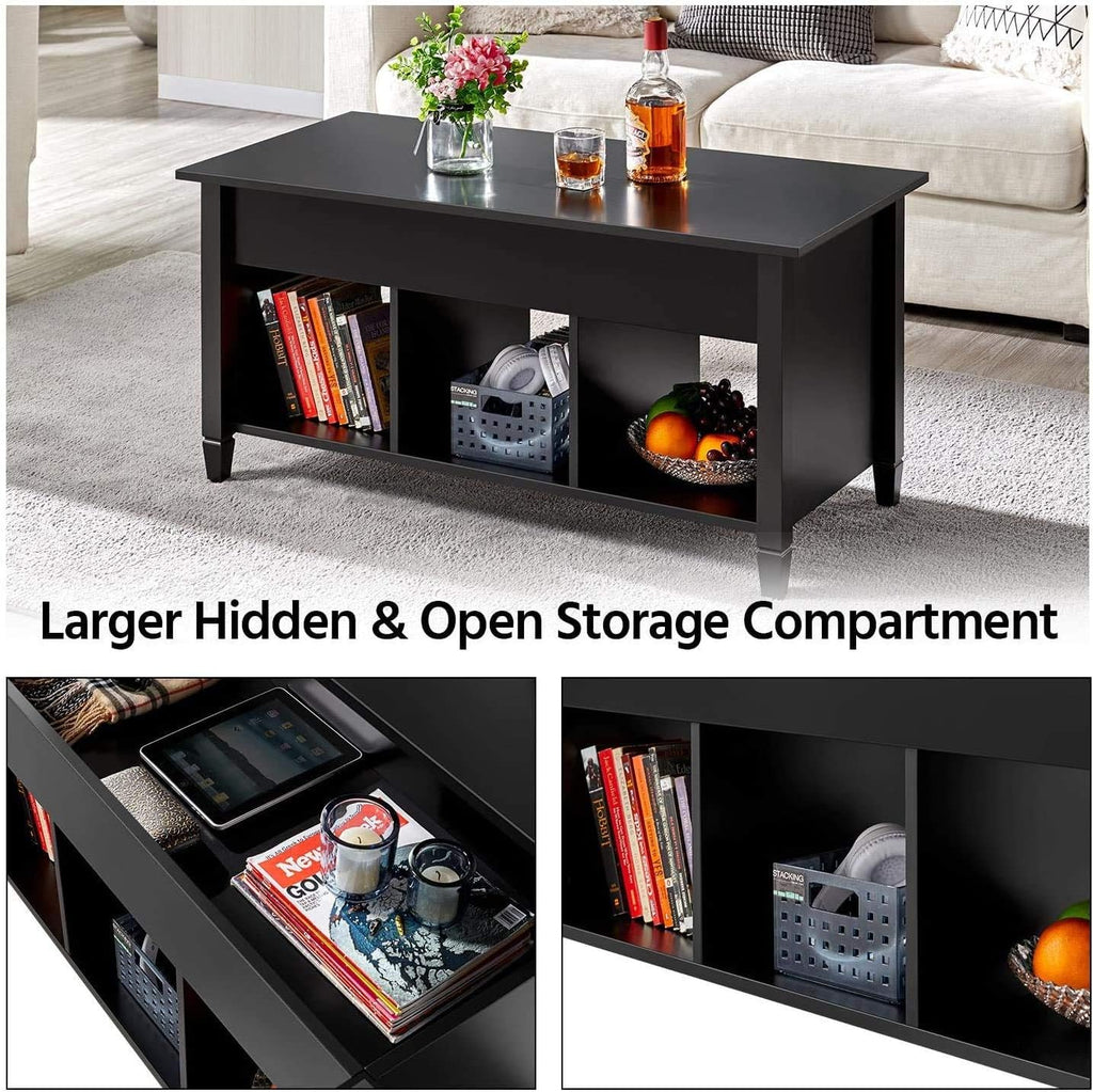 Black Lift Top Wood Coffee Table with Storage Shelf K558