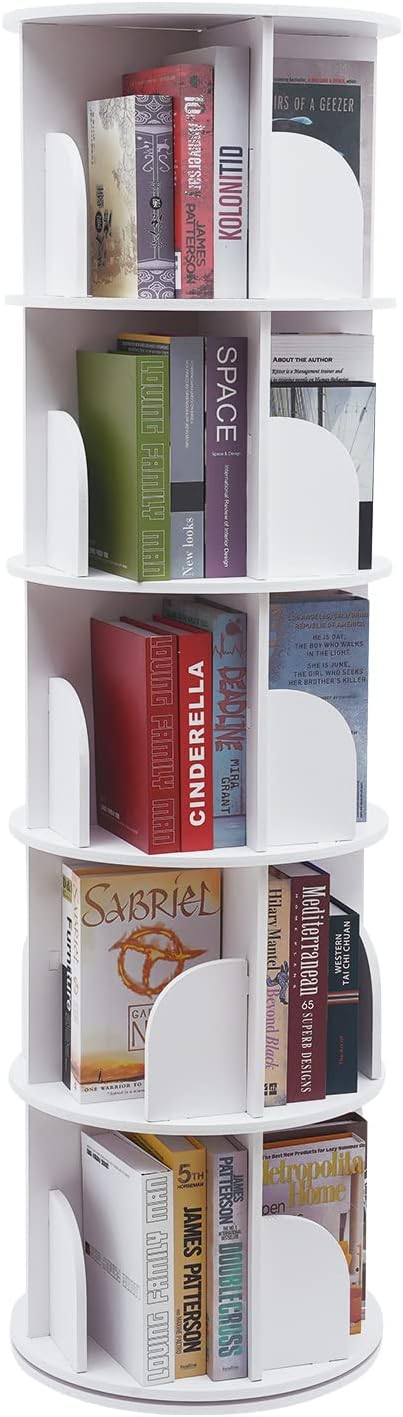 5 Tier 360° Rotating White PVC Board Bookshelf H838339