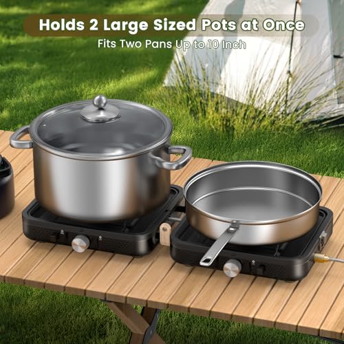 2-Burner Portable Propane Camp Stove with Griddle and Carrying Bag R360
