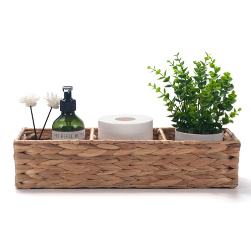 Water Hyacinth Wicker Basket with 3 Dividers 16.5inch x 5.5inch x 3.5inch D21144