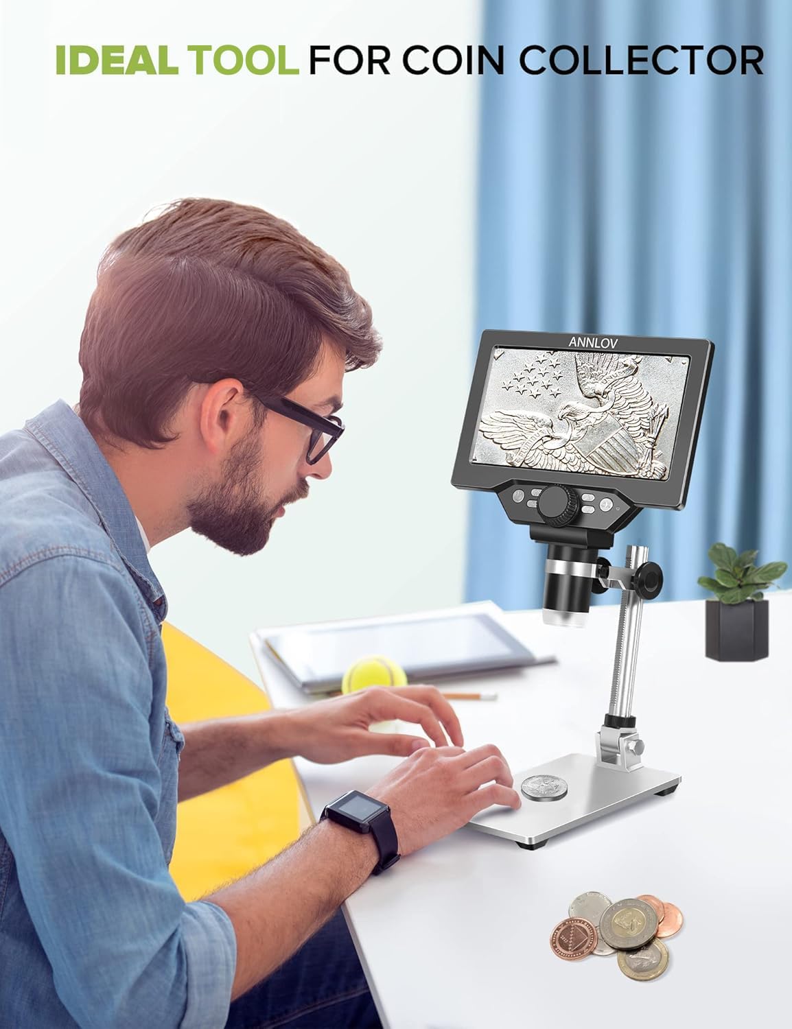 1200X 1080P 12MP LCD Digital Microscope with Metal Stand R3908