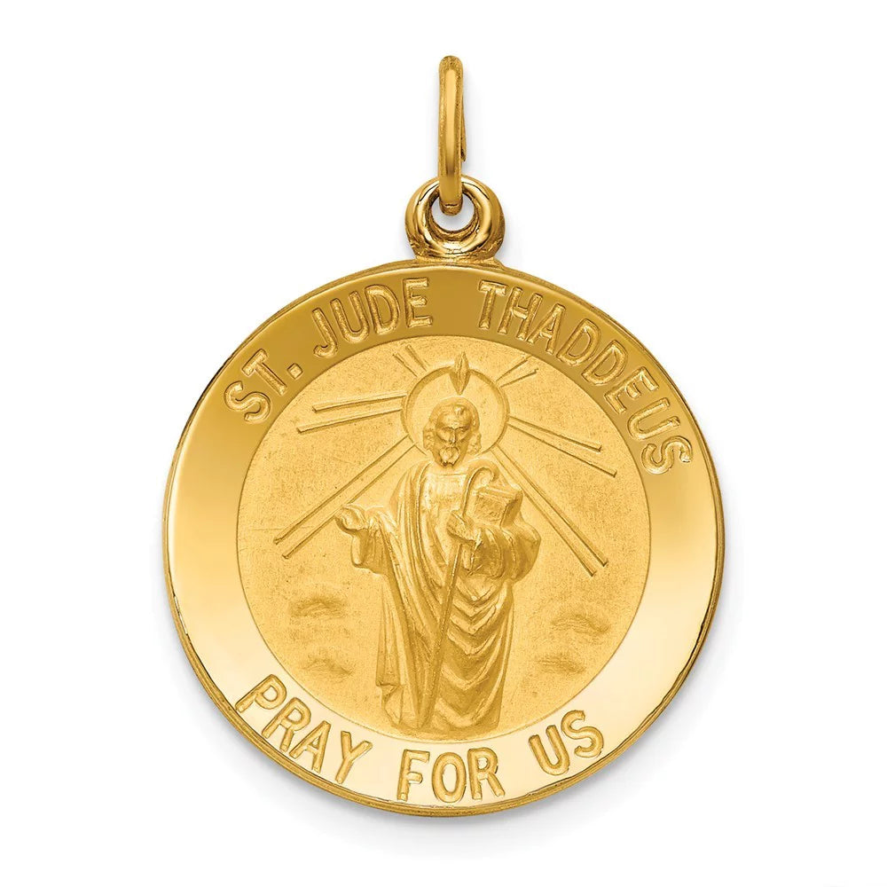 14k Gold Solid Polished Satin Small Round Medal Pendant Necklace 25x18mm I449