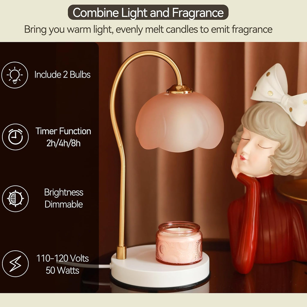 Candle Warmer Lamp with Timer & Dimmer, Electric for Large Jar Candles, 3 Wick Candle, with 2 Bulbs F397