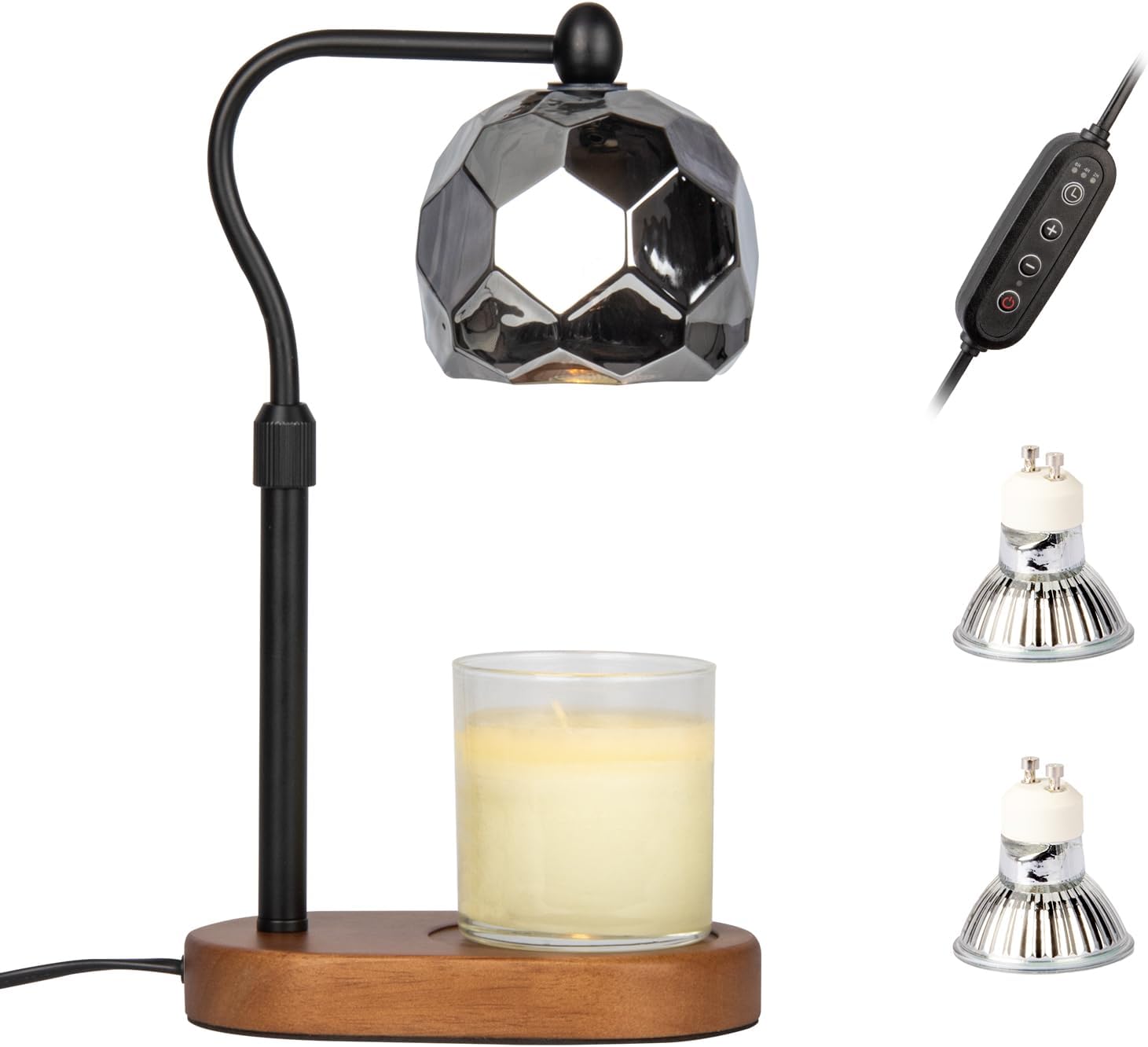 Candle Warmer Lamp with Timer, Adjustable Dimmer & Height, 2 Bulbs, Wooden Base Y950