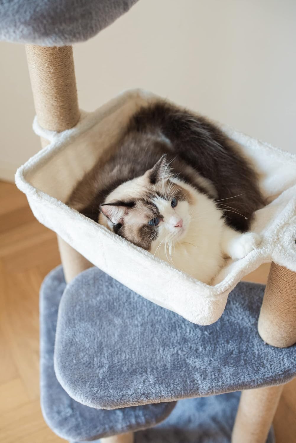 42" Grey Beige Cat Tree with Cat Hammock, Scratching Post V827154