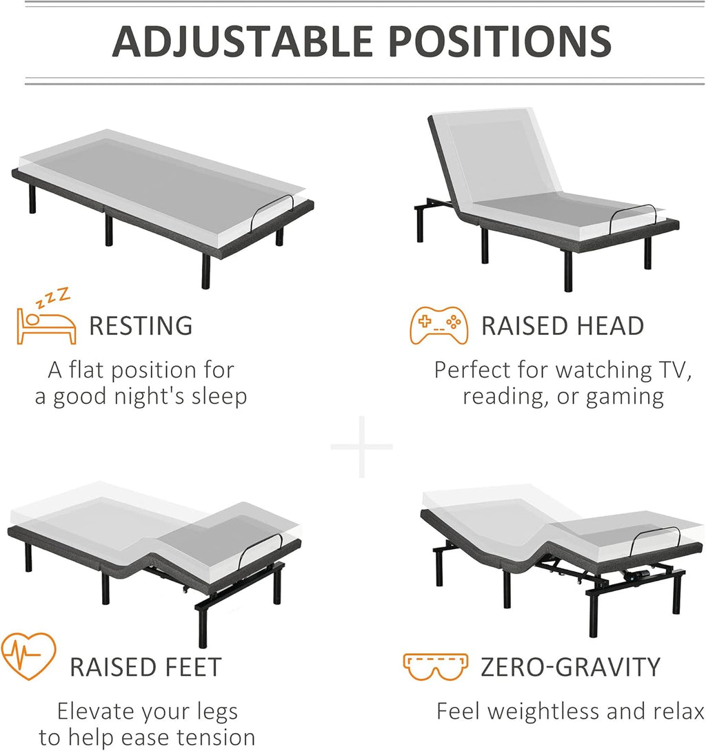 Gray Twin XL Adjustable Bed Frame with Wireless Remote O14256
