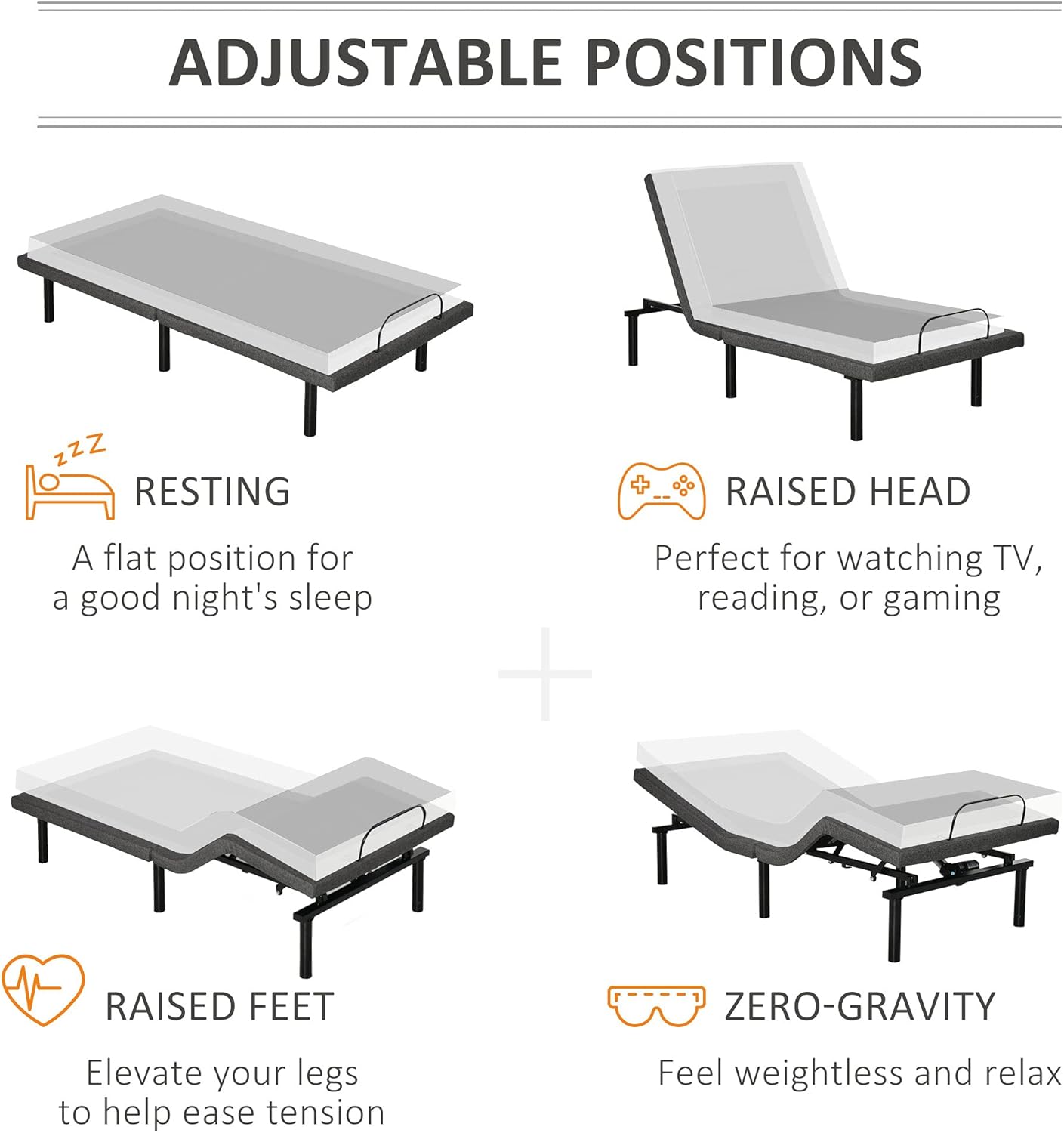 Gray Twin XL Adjustable Bed Frame with Wireless Remote O14256