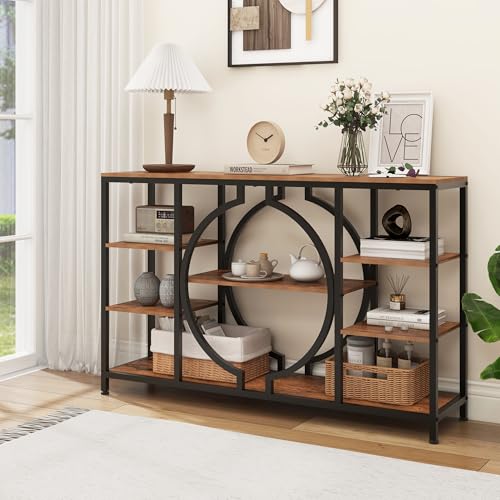 Rustic Brown 47" Industrial Console Table with 4 Tier Wooden Shelves M3053