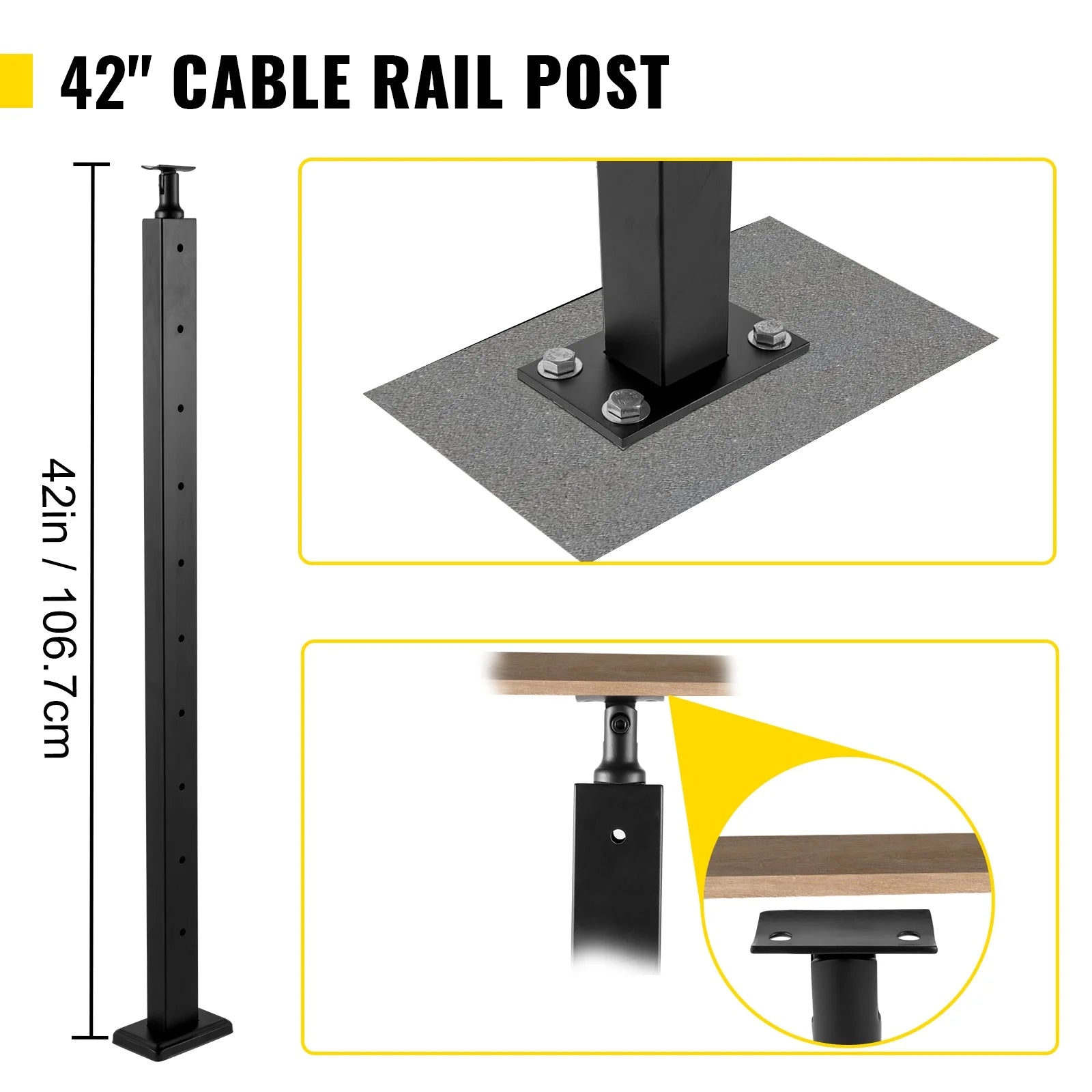 Black Stainless Steel Handrail Post 42 x 1.97 x 1.97" V369