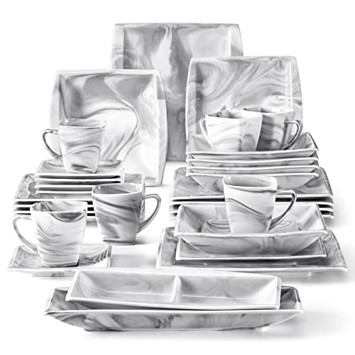 30 Piece Ivory White Porcelain Square Dinnerware Set N577580
