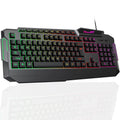 114 Keys Full Size Wired Rainbow LED Backlit Quiet Computer Keyboard with Wrist Rest H796