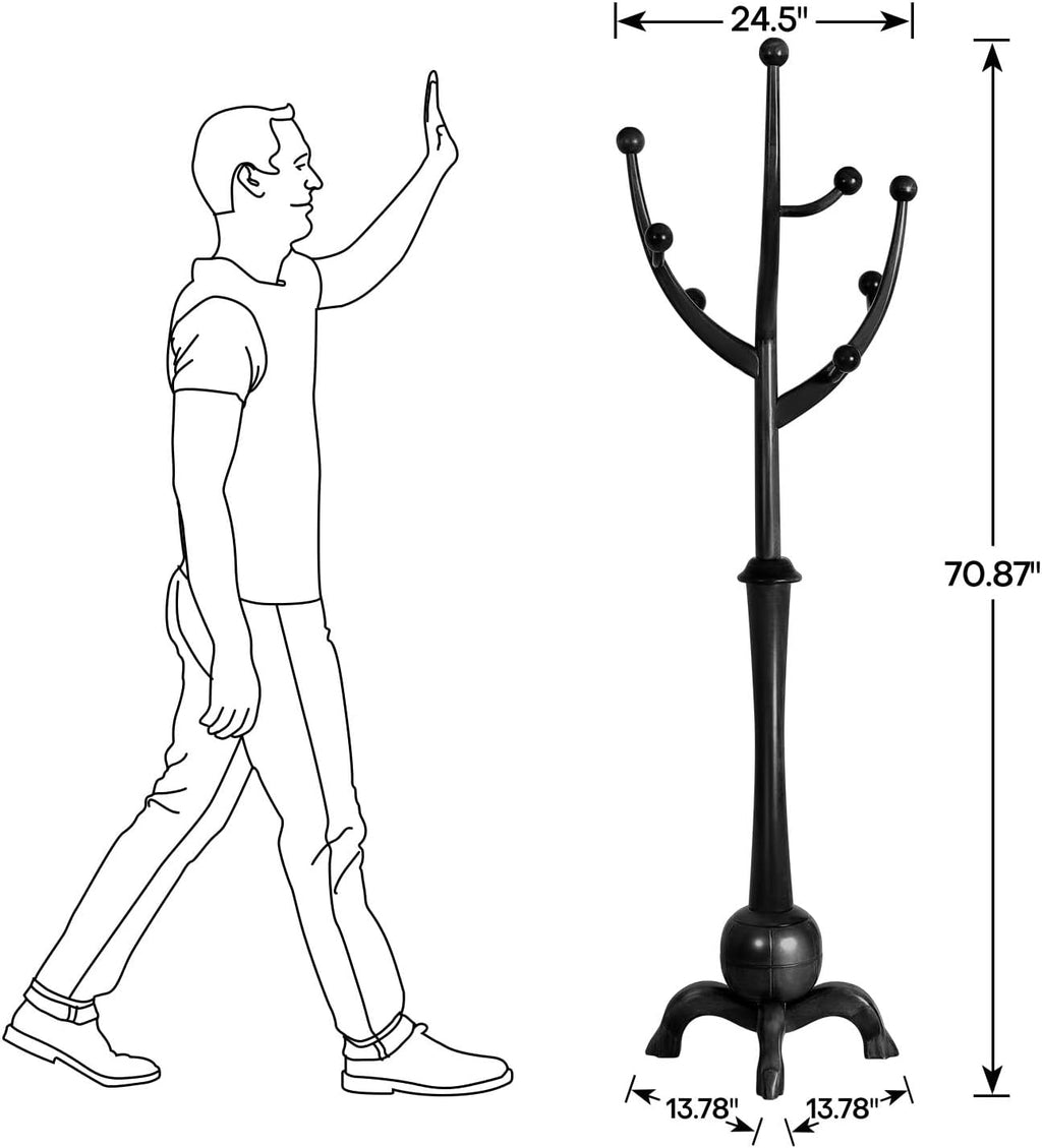 Black Freestanding Wood Coat Rack with 8 Hooks J579592