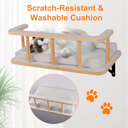 Natural Wood Cat Wall Shelves with 5 Steps D41925