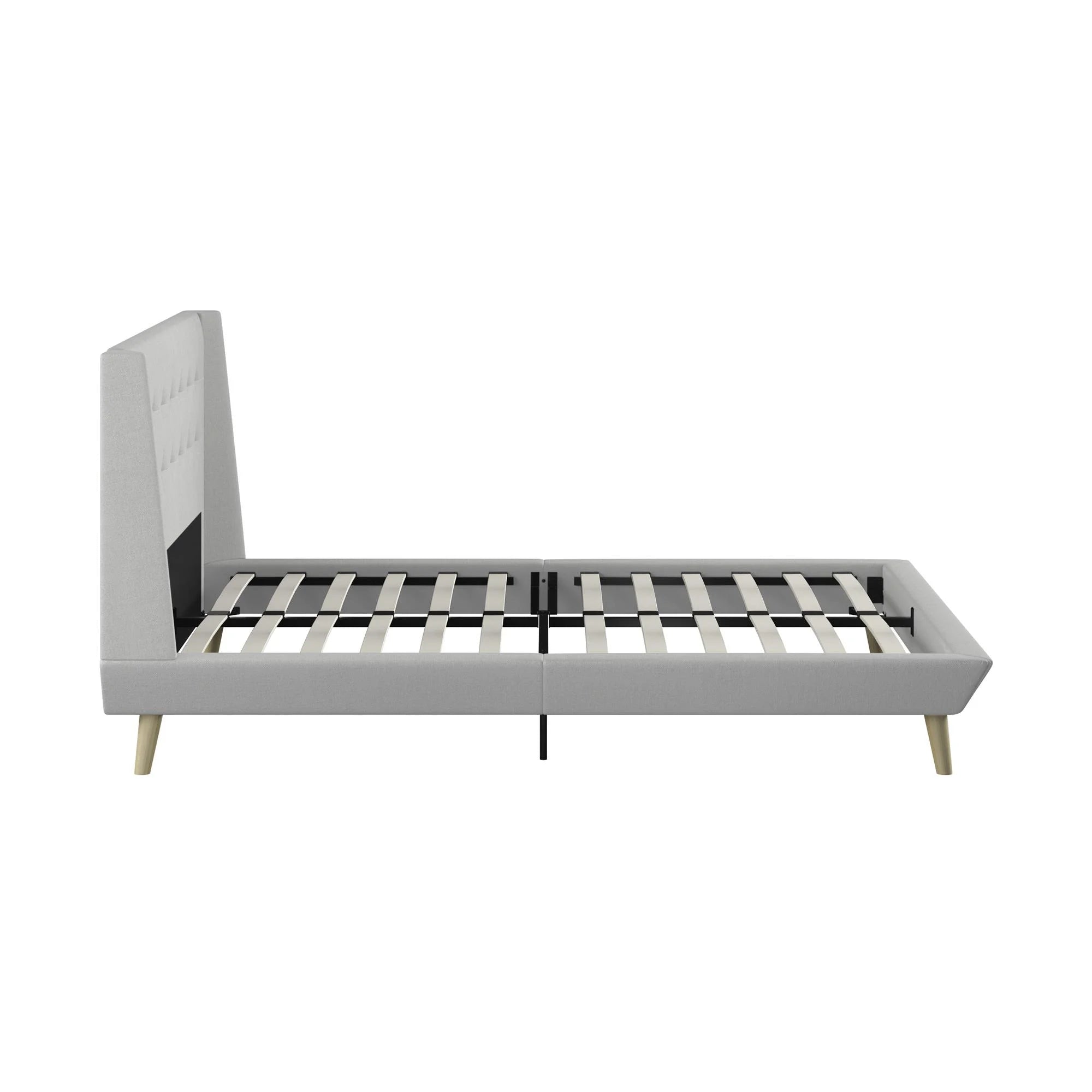 Light Gray Linen Upholstered Bed with Low Profile Platform Frame, Full C485