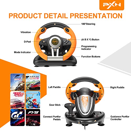 Racing Wheel Gaming Steering Wheel 180 Degree Driving Wheel with Pedal N215