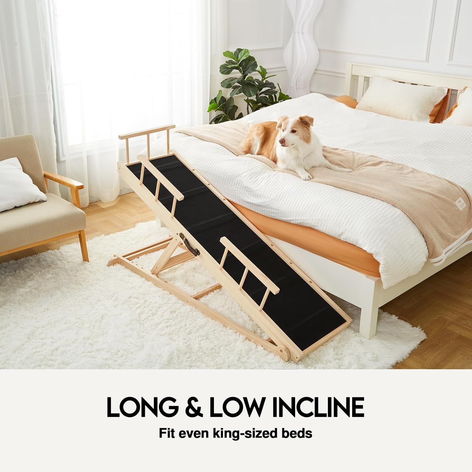 Non-Slip Folding Wooden Dog Ramp with Safety Railings I126872