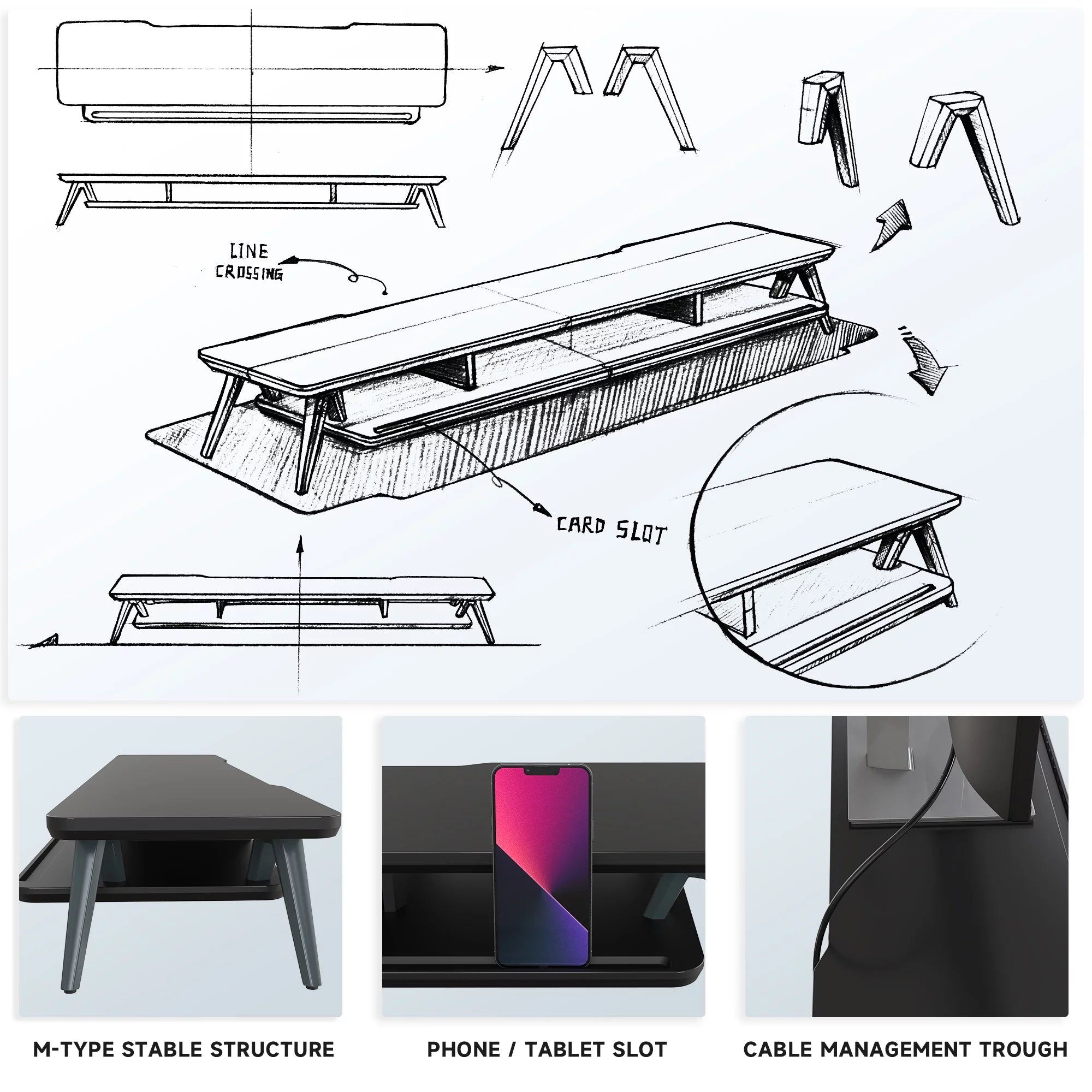 42.5 Inch Dual Monitor Stand Riser Desk Shelf with Storage Organizer V810457