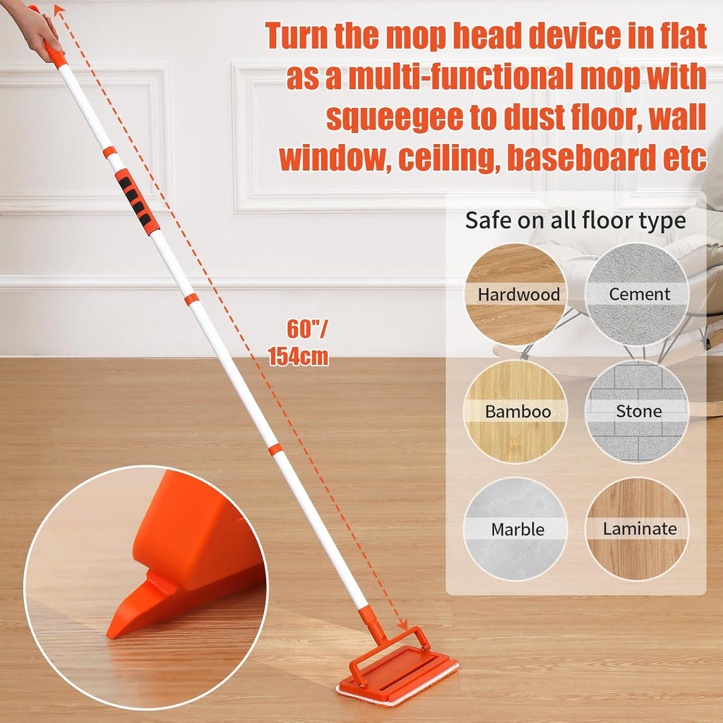 62.5‘’ Extendable Long Handle Ceiling Fan Cleaning Tool with Reusable Chenille & Microfiber Mop Head A739