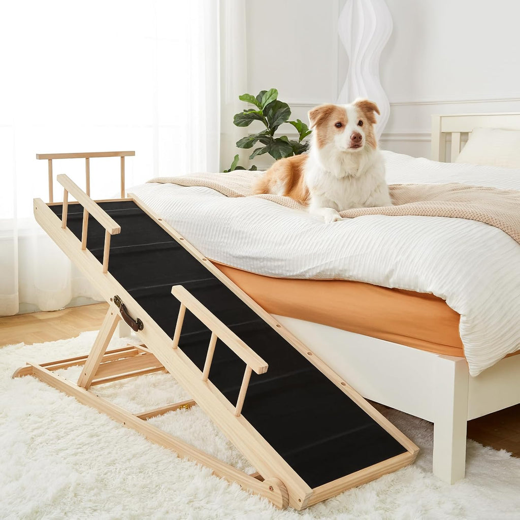Non-Slip Folding Wooden Dog Ramp with Safety Railings I126872