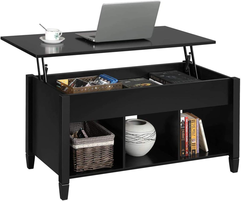 Black Lift Top Wood Coffee Table with Storage Shelf K558