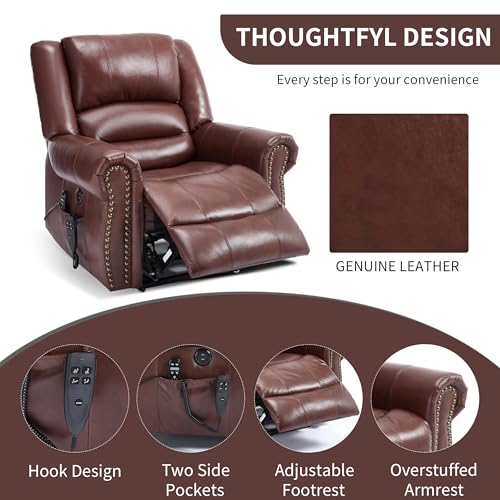 Brown Faux Leather Power Lift Recliner Chair with Massage and Heat O952