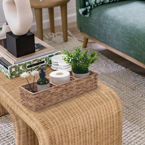 Water Hyacinth Wicker Basket with 3 Dividers 16.5inch x 5.5inch x 3.5inch D21144
