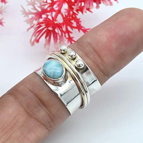 925 Sterling Silver Larimar Spinner Ring Q5288