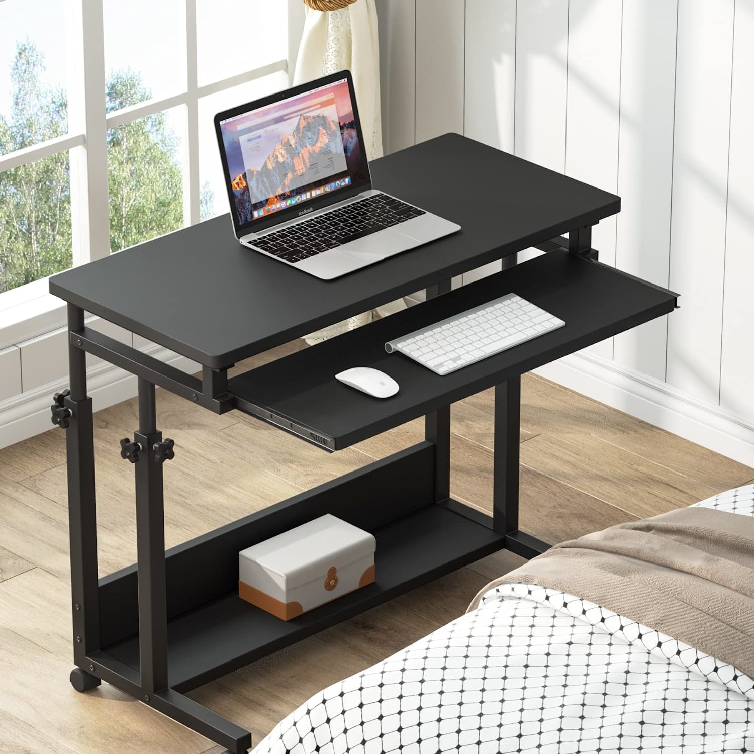 Black Height Adjustable Rolling Laptop Cart with Keyboard Tray C74996