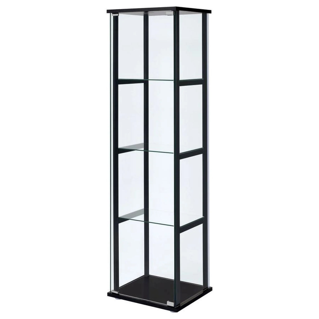 Black Wood Glass 4 Shelf Curio Cabinet J496