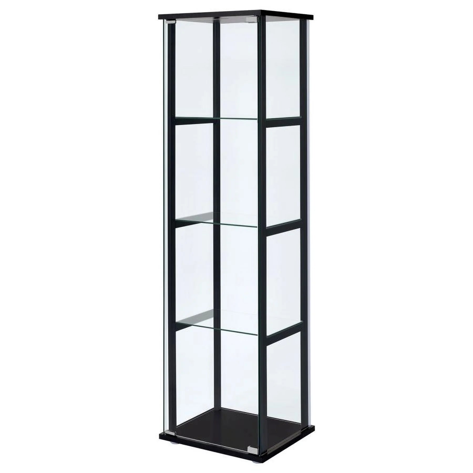 Black Wood Glass 4 Shelf Curio Cabinet J496