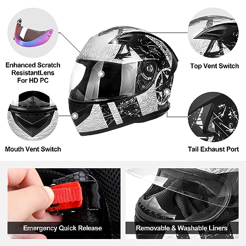 Lightweight Full Face Motorcycle Helmet with Extra Tinted Visor V3501