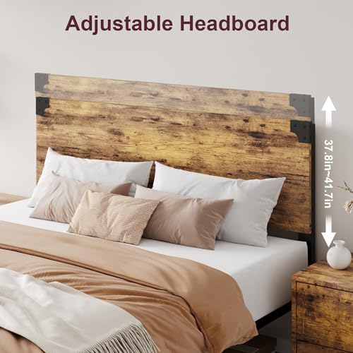 Rustic Brown Full Size Bed Frame with Wood Headboard and Under Bed Storage M371148
