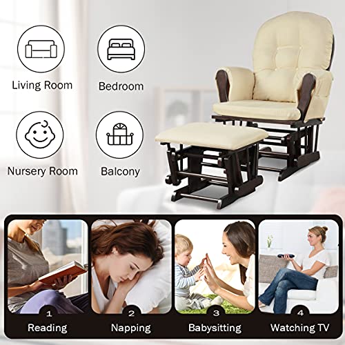 Brown Upholstered Nursery Glider with Ottoman X8327