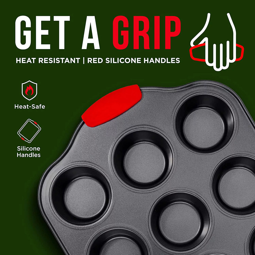 6 Piece Non-Stick Carbon Steel Bakeware Set with Red Silicone Handles Z7135