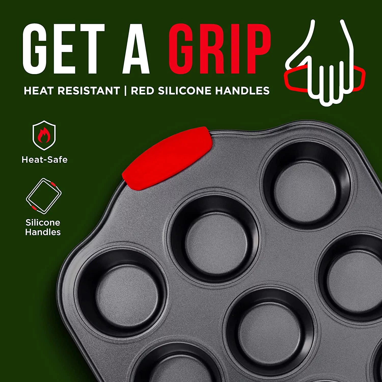 6 Piece Non-Stick Carbon Steel Bakeware Set with Red Silicone Handles Z7135