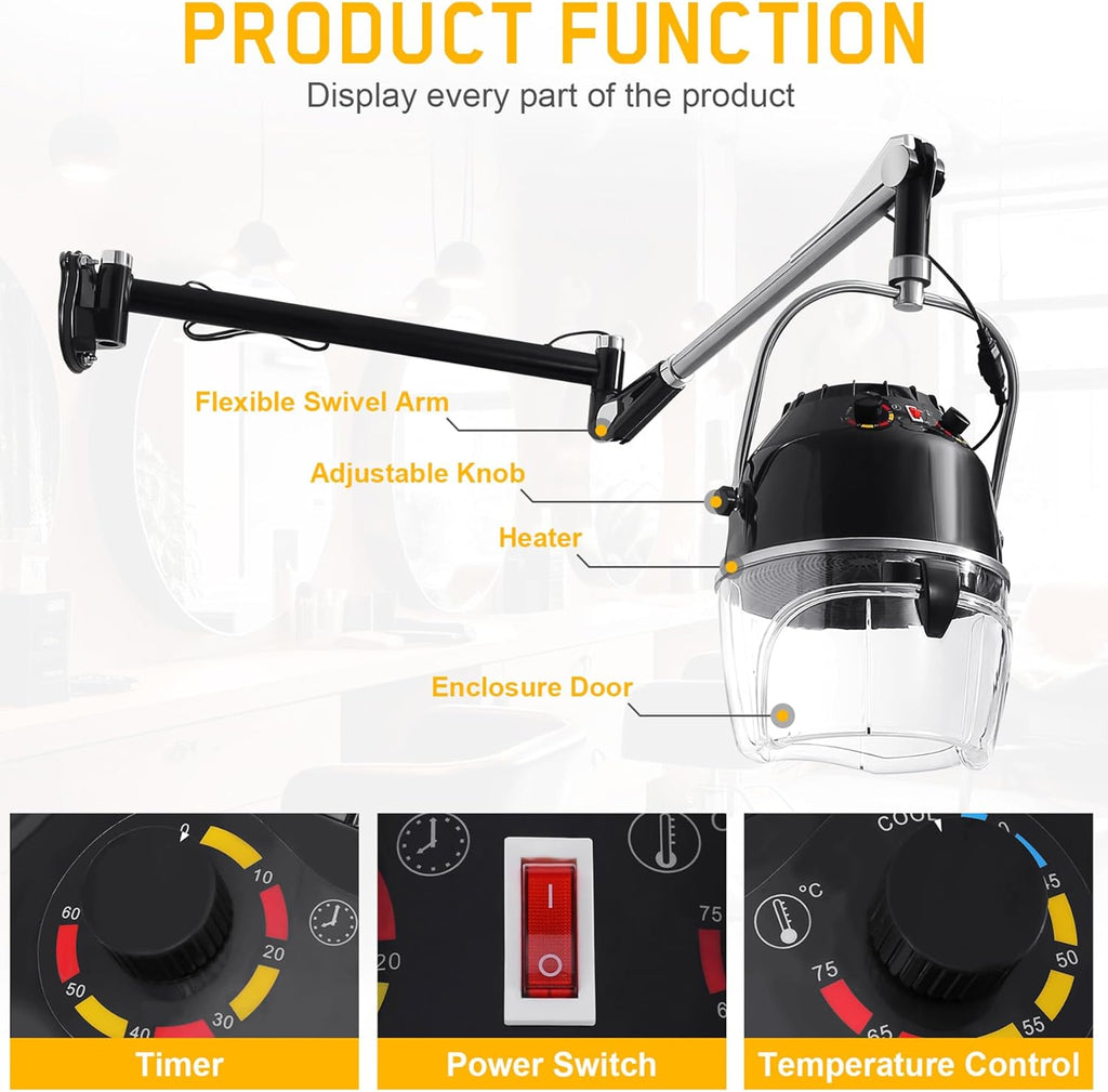 Black Wall Mounted Hair Dryer with Swivel Arm D65359