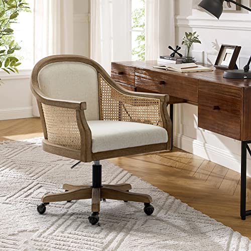 Ivory Rattan Desk Chair with Armrest M63183
