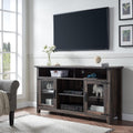 Light Rustic Oak TV Stand with Glass Storage Cabinets T153860
